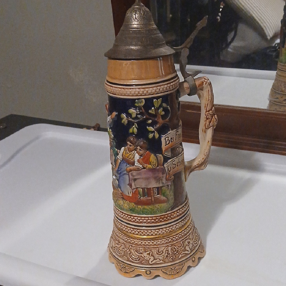 Vintage Ceramic Beer Stein with Lid